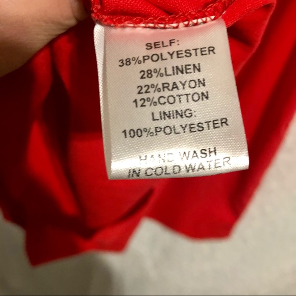 Red Linen Cotton Mini Dress w/ Adjustable tie back - Picture 5 of 5